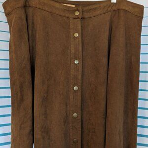 Faux Suede Skater Skirt with Brass Snaps